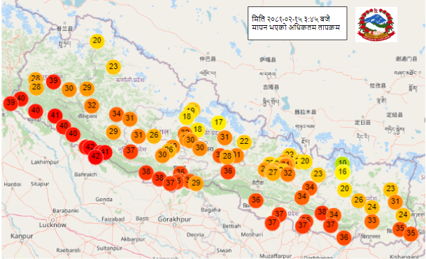 पश्चिम तराईमा तीन दिनसम्म उच्च गर्मीको जोखिम