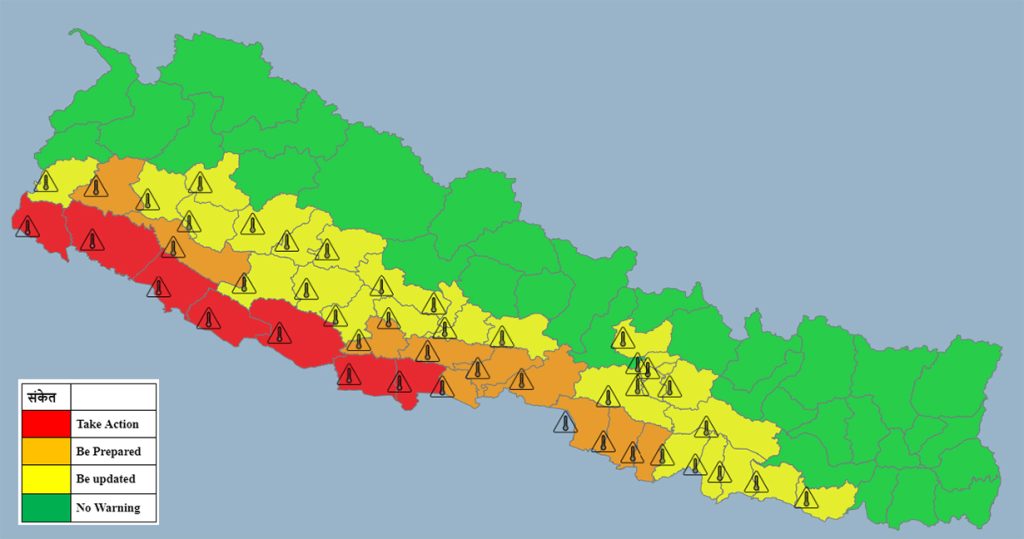 मध्य र पश्चिम तराईमा अझै तीन दिनसम्म तातो हावा चल्ने