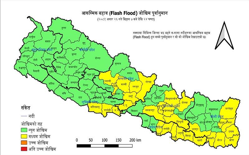 शुक्रबारसम्म मुख्य र सहायक नदीहरुमा बाढीको जोखिम कायमै