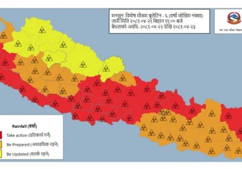 भोलि र पर्सि ठूलो पानी पर्ने, ३४ जिल्लामा ‘रेड अलर्ट’ जारी